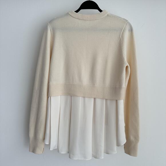 Veronica Beard Sweater Womens Large Cream Merino Wool Silk Layered Pullover - Picture 4 of 8